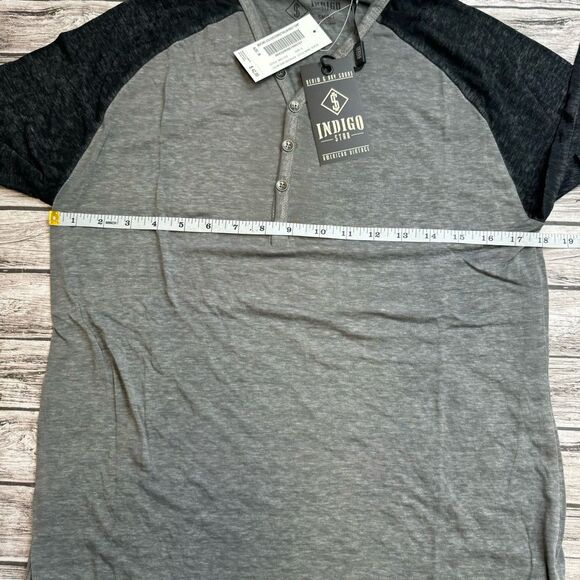 Indigo Star Men's Raglan Sleeve Burnout V Neck Henley Grey Gray Black S SM Small - Picture 9 of 11